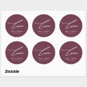 Chic Burgundy Liebe Schriftzug mit Namen Hochzeit Runder Aufkleber (Blatt)