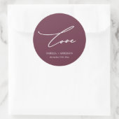 Chic Burgundy Liebe Schriftzug mit Namen Hochzeit Runder Aufkleber (Tasche)