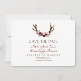 Chic Burgundy Marsala Floral Antlers Save the Date