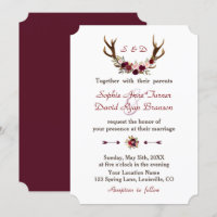 Chic Burgundy Marsala Floral Antlers Wedding