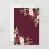 Chic Burgundy Marsala Floral Antlers Wedding RSVP (Rückseite)
