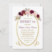 Chic Burgundy Marsala Floral Fall SWEET 16 Einladung (Vorderseite)