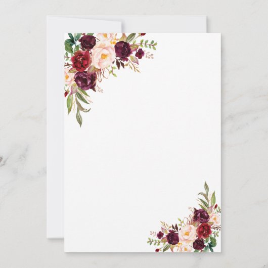 Chic Burgundy Marsala Floral Handwriting Wedding Einladung (Rückseite)