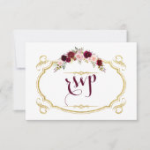 Chic Burgundy Marsala Floral Hochzeit im Herbst UA RSVP Karte (Vorderseite)