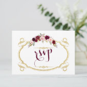 Chic Burgundy Marsala Floral Hochzeit im Herbst UA RSVP Karte (Stehend Vorderseite)