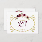 Chic Burgundy Marsala Floral Hochzeit im Herbst UA RSVP Karte (Vorne/Hinten)