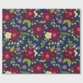 Chic Burgundy, Navy Blue und Gold Hochzeit Floral Geschenkpapier (Flach)