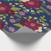 Chic Burgundy, Navy Blue und Gold Hochzeit Floral Geschenkpapier (Ecke)