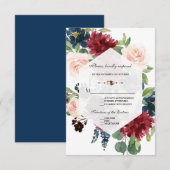 Chic Burgundy Navy Floral Frame Wedding RSVP (Vorne/Hinten)
