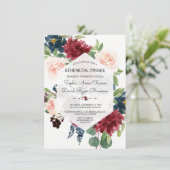 Chic Burgundy Navy Floral Hexagon Probe Dinner Einladung (Stehend Vorderseite)