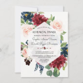 Chic Burgundy Navy Floral Hexagon Probe Dinner Einladung (Vorderseite)