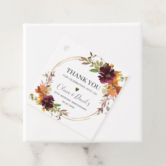 Chic Burgundy Orange Bloral HerbstHochzeit im Herb Geschenkanhänger (Beispiel)