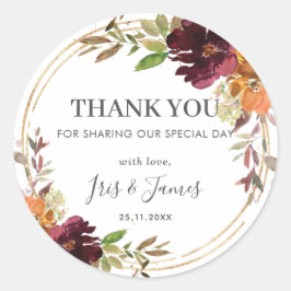 Chic Burgundy Orange Bloral HerbstHochzeit im Herb Runder Aufkleber