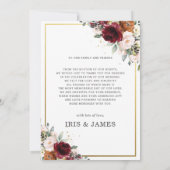 Chic Burgundy Orange Floral Wedding Foto Wedding Dankeskarte (Rückseite)