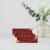 Chic Burgundy Peach Gold Floral Wedding Website Begleitkarte (Stehend Vorderseite)