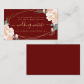 Chic Burgundy Peach Gold Floral Wedding Website Begleitkarte (Vorne/Hinten)