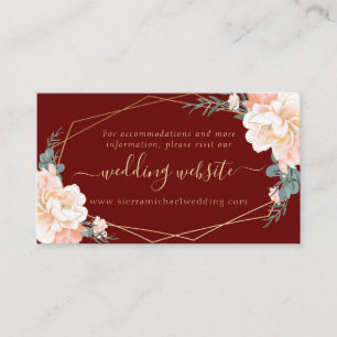 Chic Burgundy Peach Gold Floral Wedding Website Begleitkarte