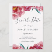 Chic Burgundy Peony Calligraphy Save the Date (Vorderseite)