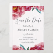 Chic Burgundy Peony Calligraphy Save the Date (Vorne/Hinten)