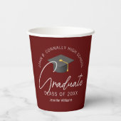 Chic Burgundy Personalisiert Graduation Party Pappbecher (Rückseite)
