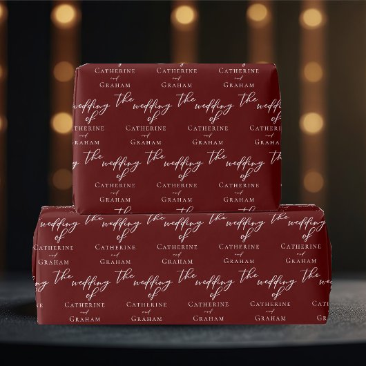 Chic Burgundy Personalisiert Typografy Wedding Geschenkpapier