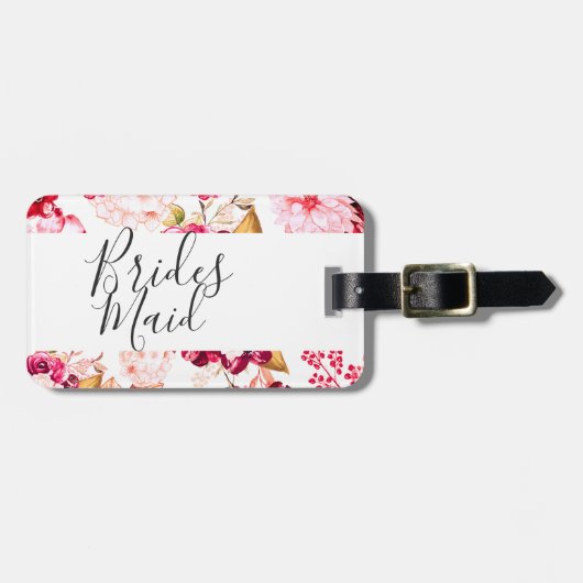 Chic Burgundy & Pink Blumengestecke Bridesmaid Gepäckanhänger (Vorderseite horizontal)