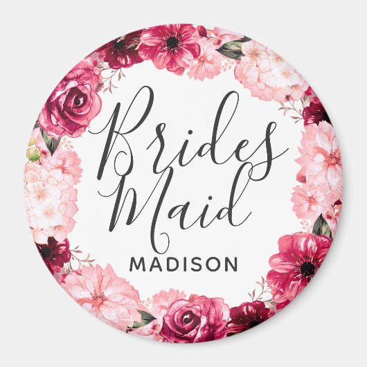 Chic Burgundy & Pink Blumenwerfer Bridesmaid Magnet (Vorne)