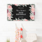 Chic Burgundy Pink Roses Flora Black 90. Geburtsta Banner (Insitu)