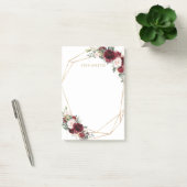 Chic Burgundy Red Blush Pink Floral Gold Geometrie Post-it Klebezettel (Büro)