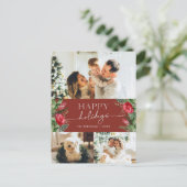 Chic Burgundy Red Botany Foto Holiday Postcard Postkarte (Stehend Vorderseite)