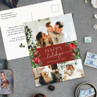 Chic Burgundy Red Botany Foto Holiday Postcard