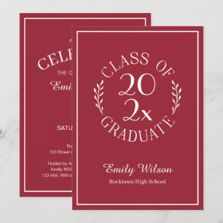 Chic Burgundy Red Class of 2025 Graduation Party Einladung