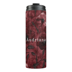 Chic Burgundy Red Floral Brautparty Thermosbecher