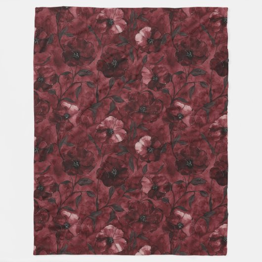 Chic Burgundy Red Floral Fleecedecke (Vorderseite)