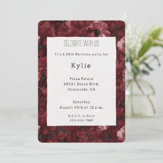 Chic Burgundy Red Floral Geburtstag Einladung