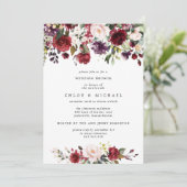 Chic Burgundy Red Floral Post Wedding Brunch Einladung (Stehend Vorderseite)