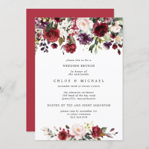 Chic Burgundy Red Floral Post Wedding Brunch Einladung