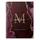 Chic Burgundy Red Gold Agate Geode Monogram Script Notizblock (Vorderseite)