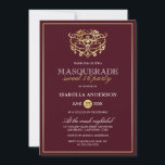 Chic Burgundy Red & Gold Masquerade Sweet 16 Party Einladung<br><div class="desc">Chic Burgundy Red & Gold Masquerade Sweet 16 Party Einladungen. Mit einer goldenen Folienmaske aus Imitaten oben vor bordeauxrotem Hintergrund. Perfekt für eine moderne und dennoch schicke,  süße 16 Geburtstagsparty!</div>