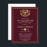 Chic Burgundy Red & Gold Masquerade Sweet 16 Party Einladungspostkarte<br><div class="desc">Chic Burgundy Red & Gold Masquerade Sweet 16 Party Postcard Einladungen. Mit einer goldenen Folienmaske aus Imitaten oben vor bordeauxrotem Hintergrund. Perfekt für eine moderne und dennoch schicke,  süße 16 Geburtstagsparty!</div>