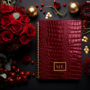 Chic Burgundy Red Imitats Crocodile Business Notizblock