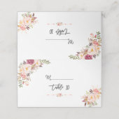 Chic Burgundy Red Marsala Floral Tischnummer Platzkarte (Außenseite Aufgefaltet)