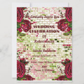 Chic Burgundy Red Rustic Rose Personalisiert Einladung (Vorderseite)