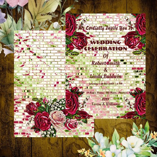 Chic Burgundy Red Rustic Rose Personalisiert Einladung