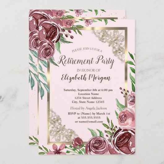 Chic Burgundy Rose Gold-Frame-Rückgabe Einladung (Vorne/Hinten)