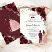Chic Burgundy Rose Gold Twins Boy Girl Quinceanera Einladung