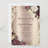 Chic Burgundy Rose, Spitzenruhestand Einladung (Vorderseite)