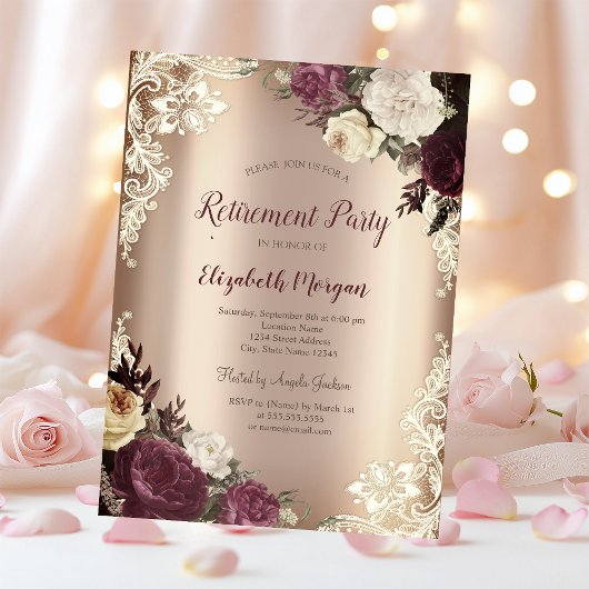 Chic Burgundy Rose, Spitzenruhestand Einladung