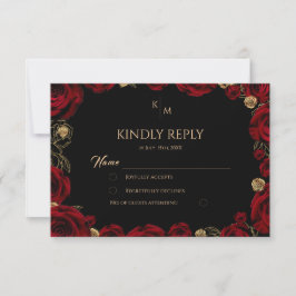 Chic Burgundy Roses Boho Wedding RSVP Karte