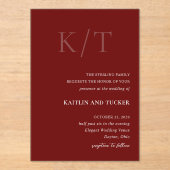 Chic Burgundy Rust Bold Monogram Elegant Wedding Acryleinladungen (Vorderseite)